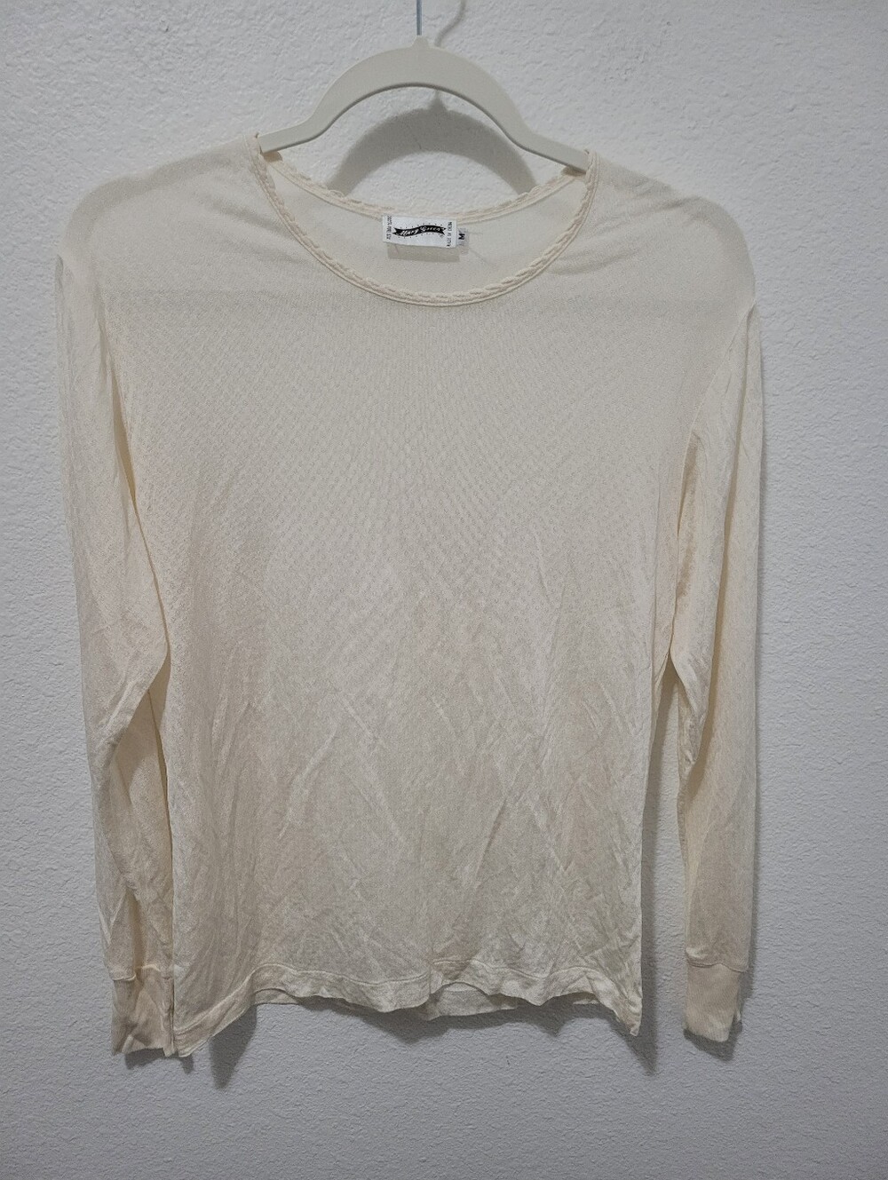 Mary Green 100% Silk Pointelle Long Sleeve Tshirt Size Medium